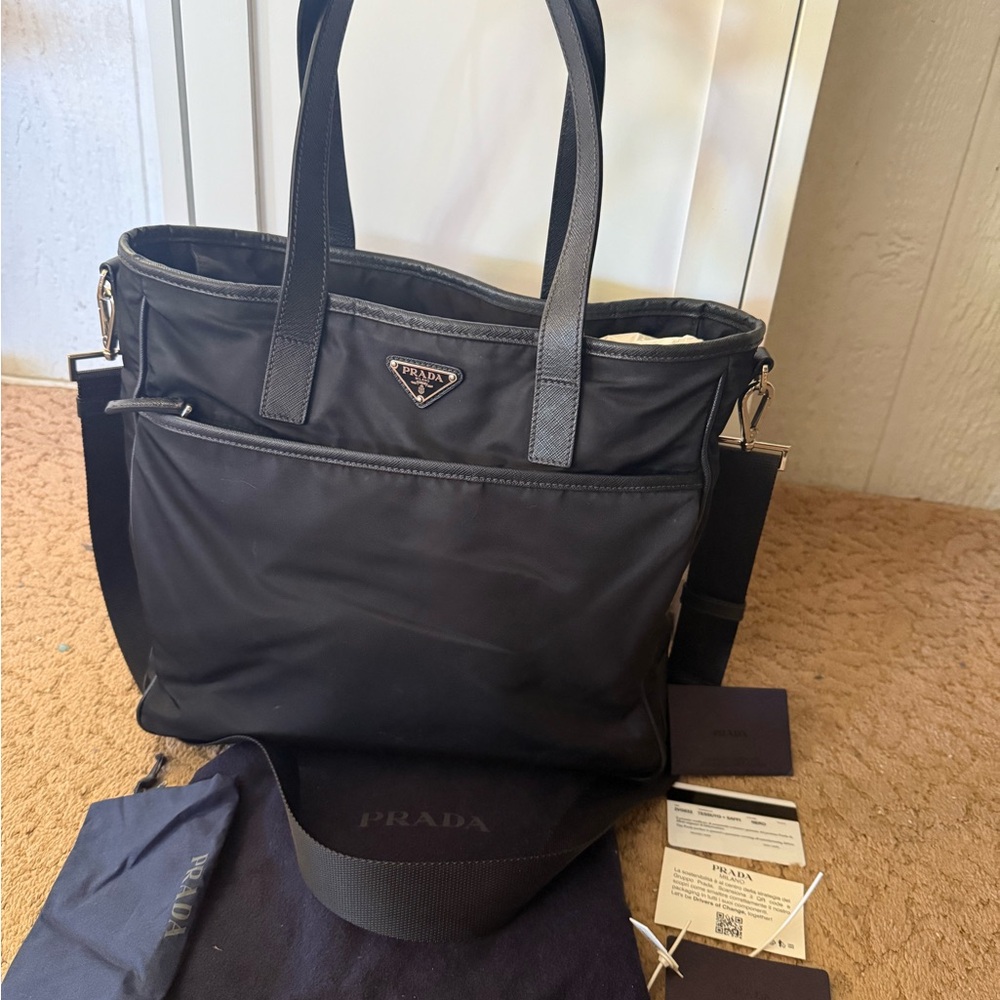 Prada Black Nylon Zipped Shopping Tote Bag